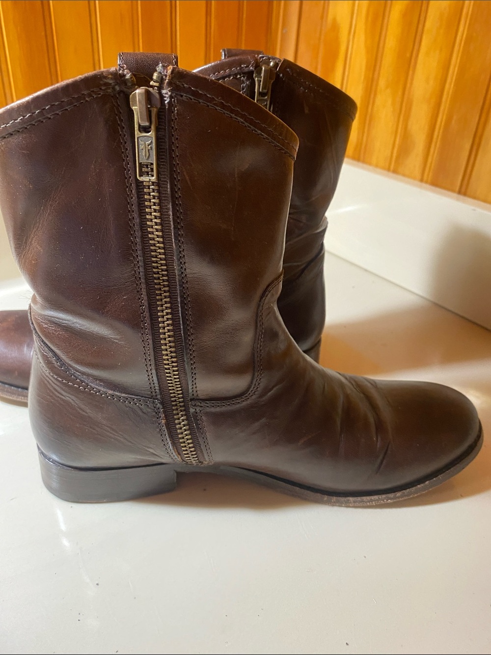 Frye Brown Leather Side-Zip Ankle Booties